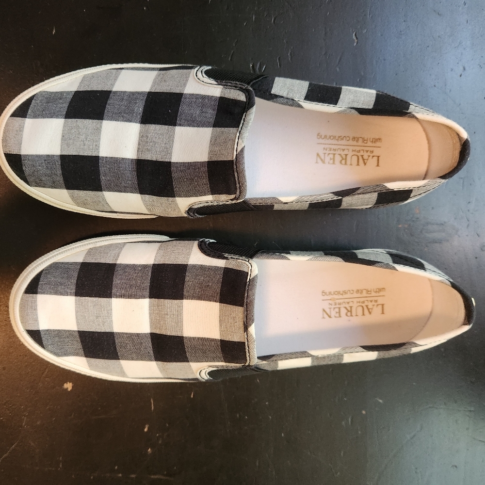 Ralph Lauren Black and White Checkered Slip-On Shoes